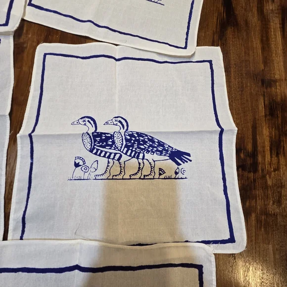 6 Vintage Printed Blue Loons/Ducks White 12” x 11”Napkins Cottege Core Costal - Picture 5 of 8